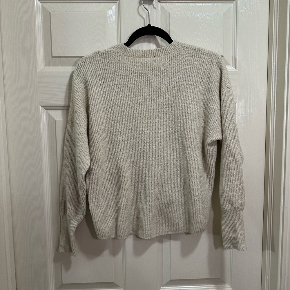 American Eagle Crewneck Long Sleeve Ribbed Sweater Size Small Cream Tan - Picture 4 of 5